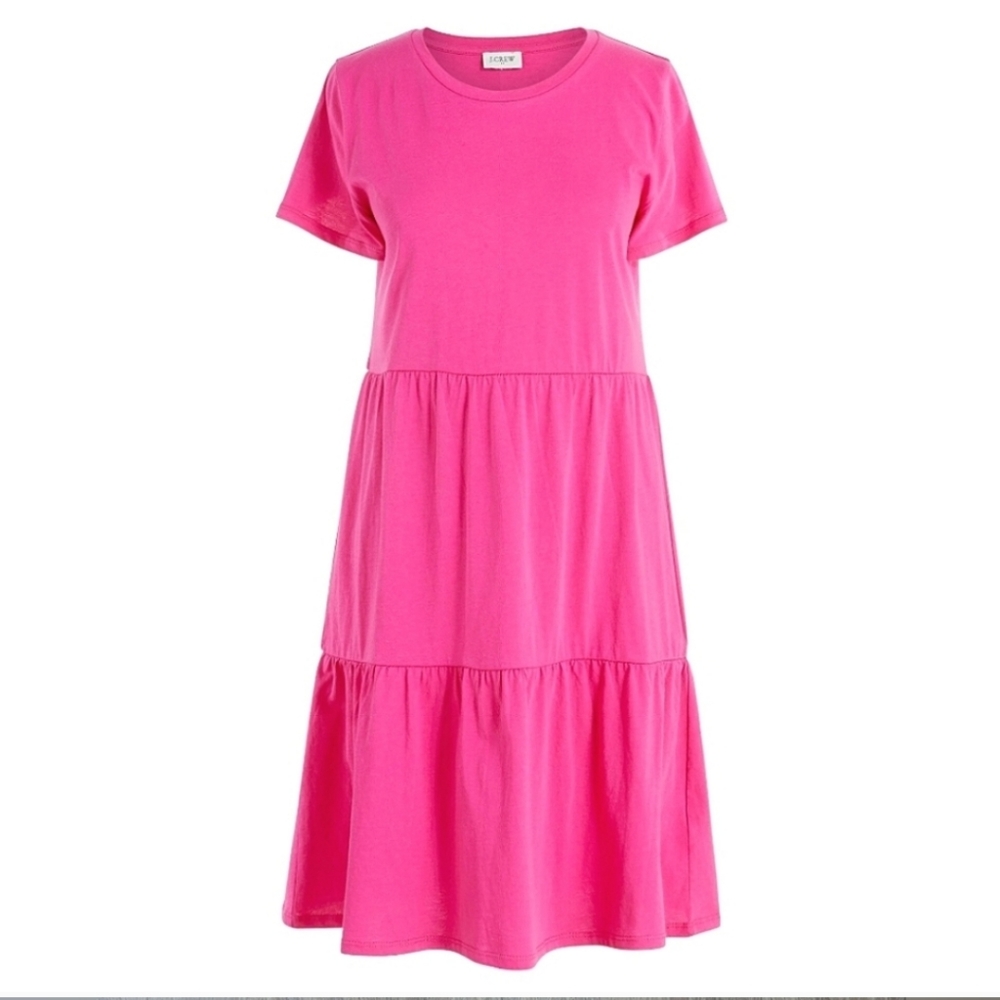 J. Crew bright pink tiered short sleeve dress size small